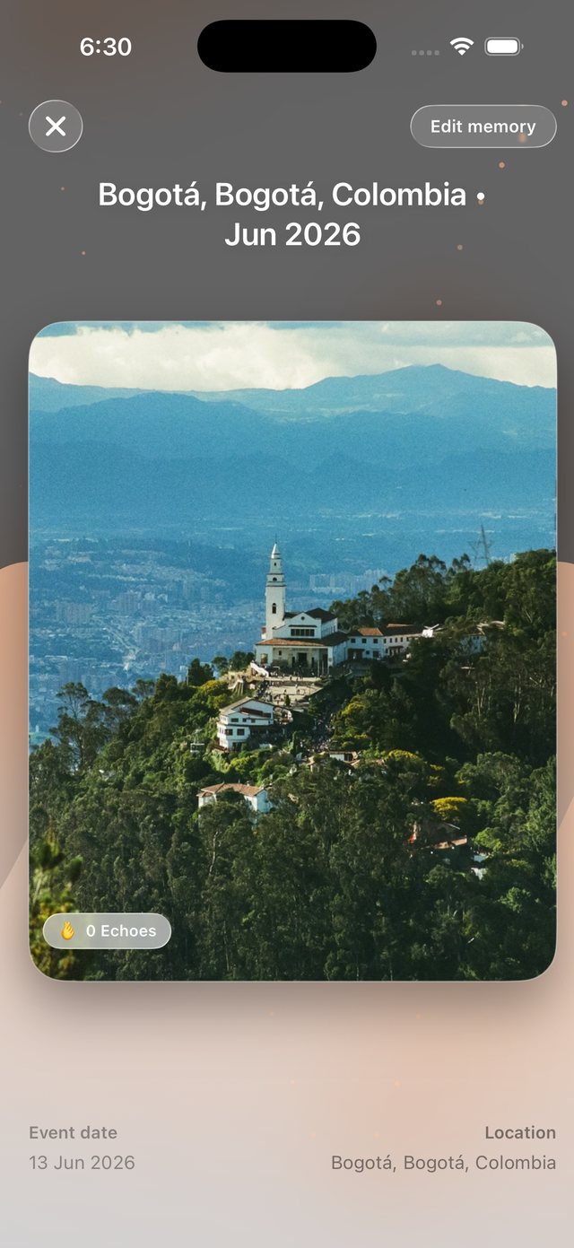 DearMode zeigt eine Erinnerung über Bogotá