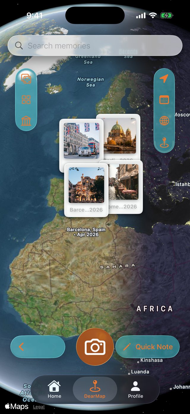 Foto-Erinnerungen über Europa auf dem DearMaps-Globus